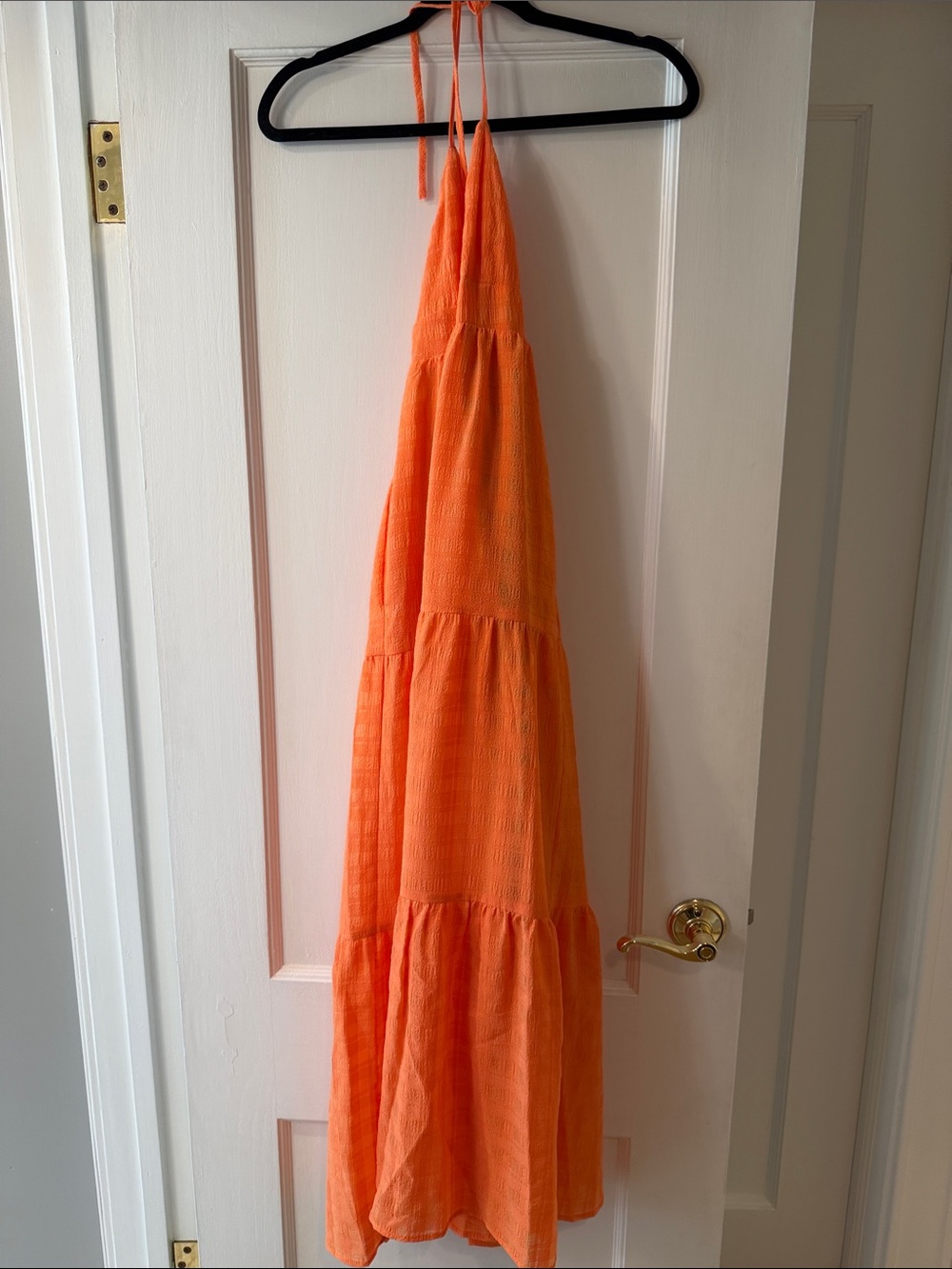 Aqua Vibrant Orange Ruched Halter Dress